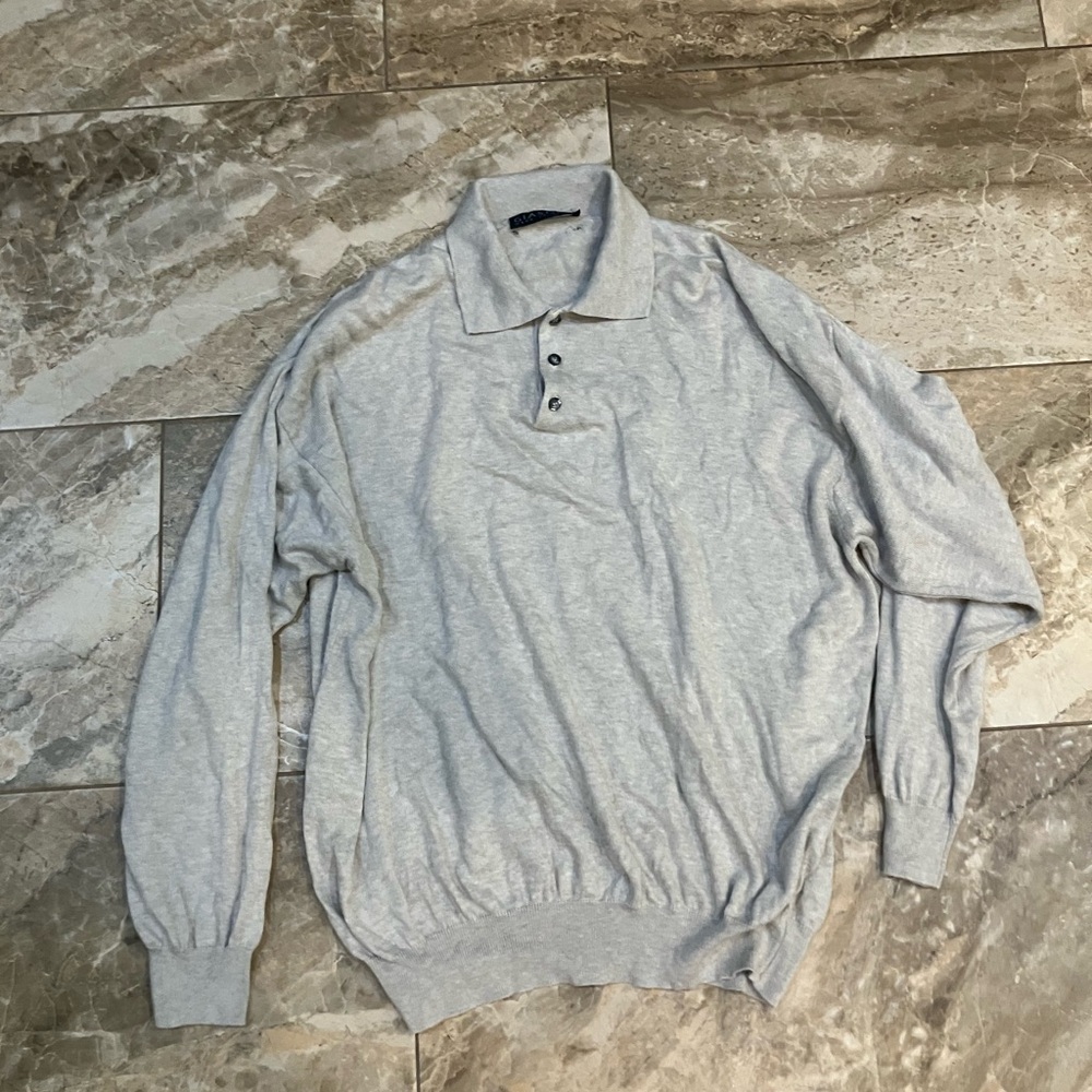 Giasone Mens Large Gray‎ Long Sleeve polo shirt made in Italy